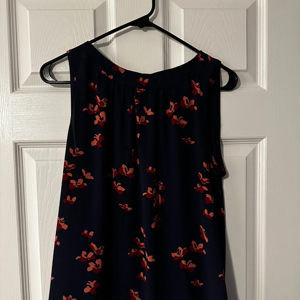 Loft Navy Floral Sleeveless Blouse, Size S